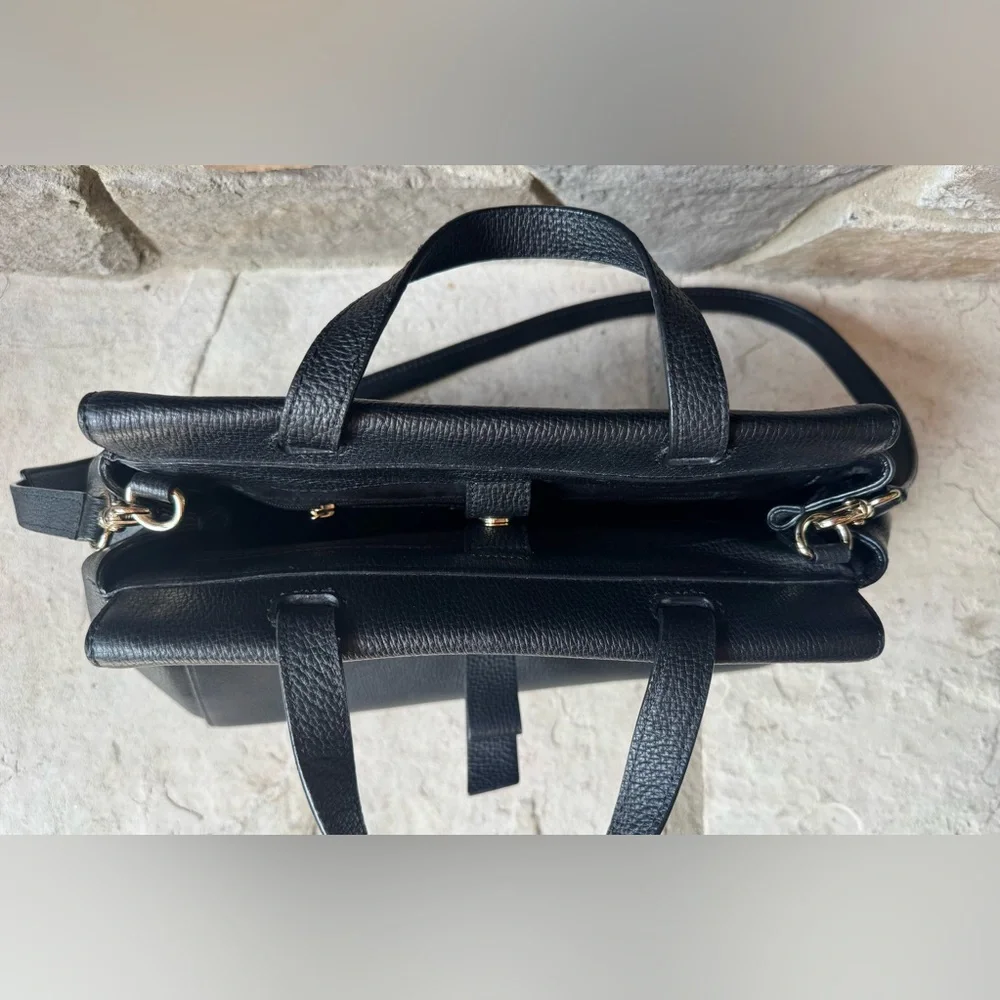 kate spade Pebbled Leather Top-Handle Satchel with Shoulder Strap and Gold Trim